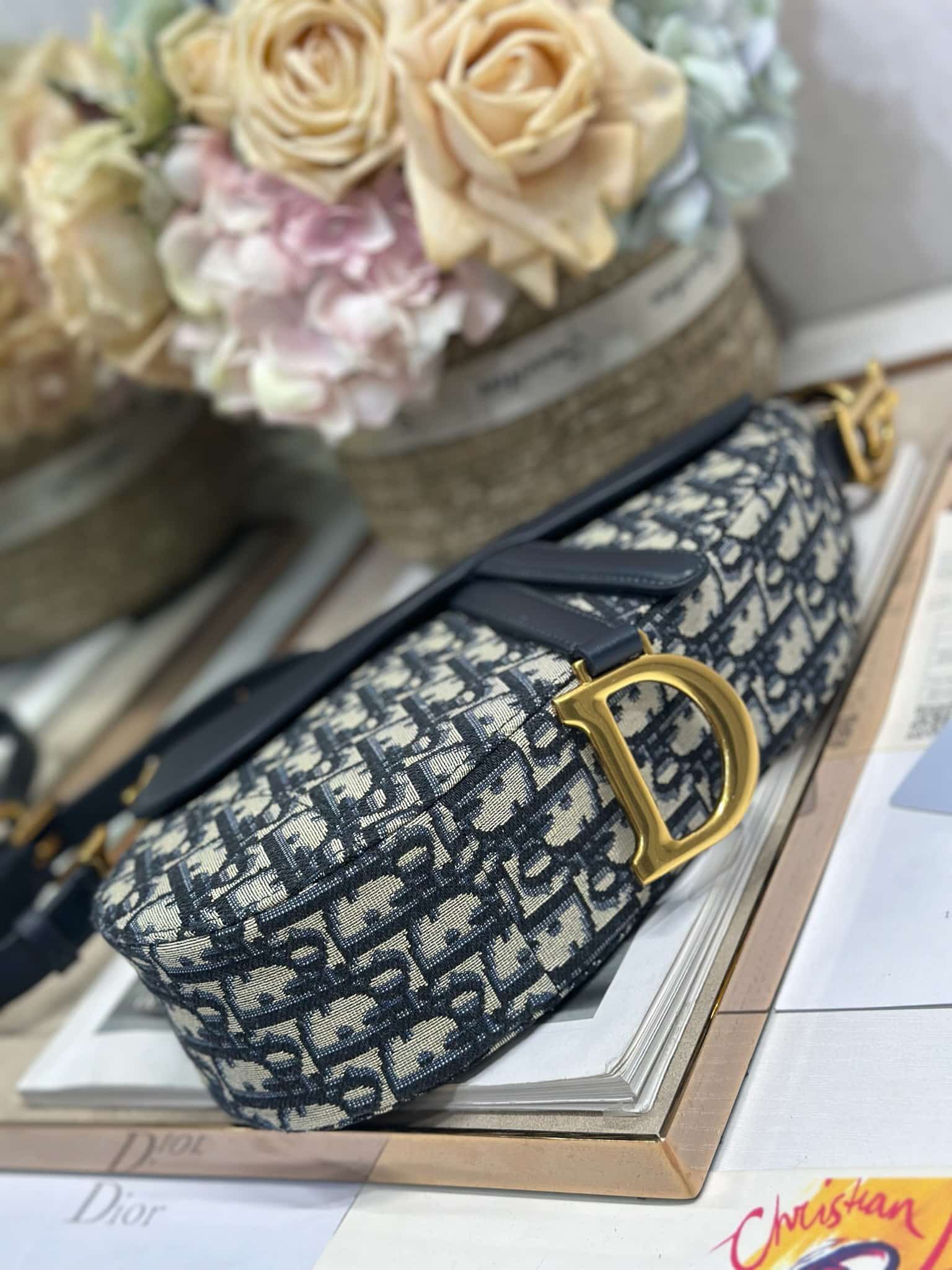 SADDLE BAG Oblique Jacquard  Blue with Beige High