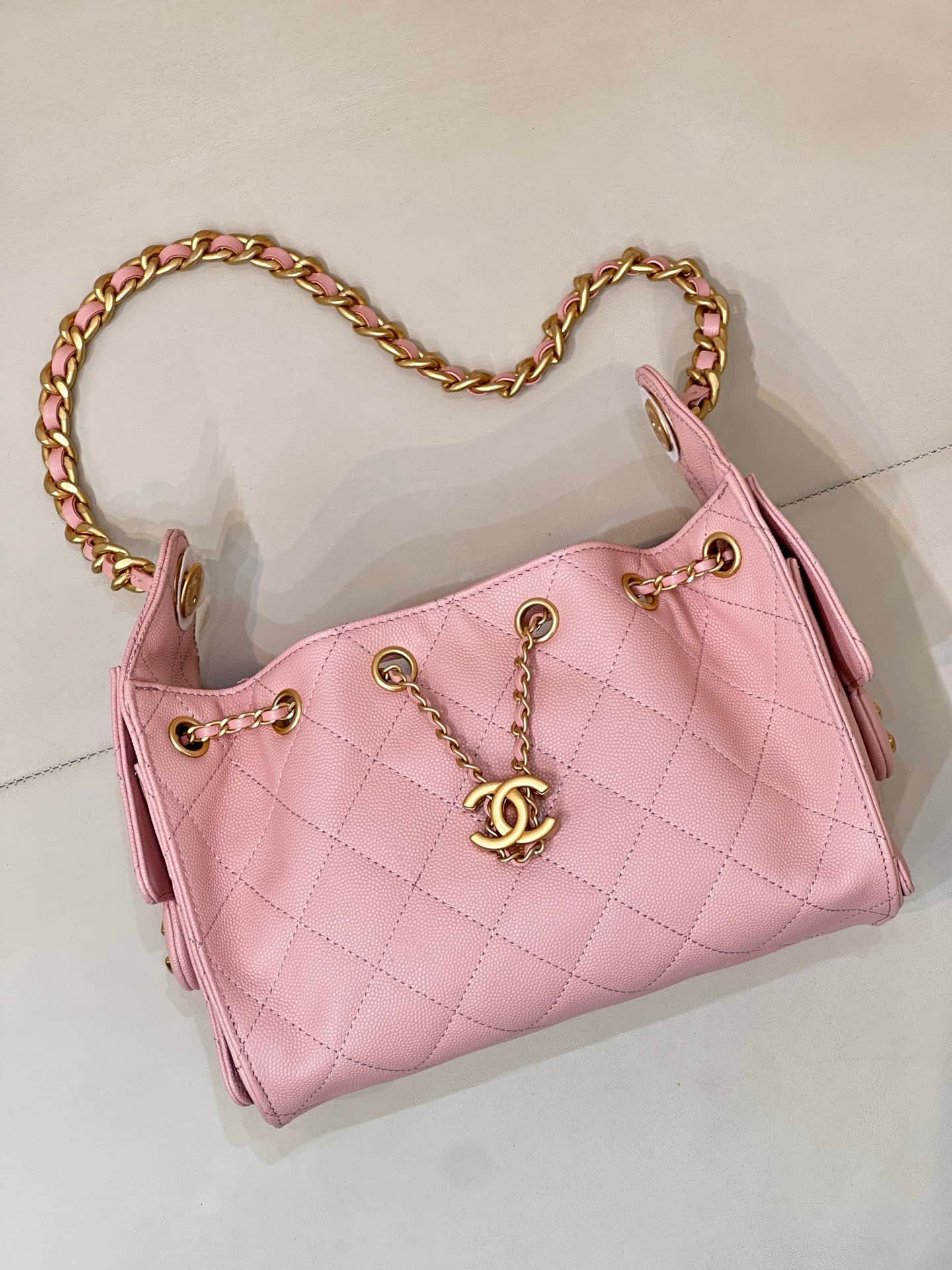CHANEL 25 Mini Handbag AS5631 Grained Calfskin & Gold-tone Metal Pink TOP