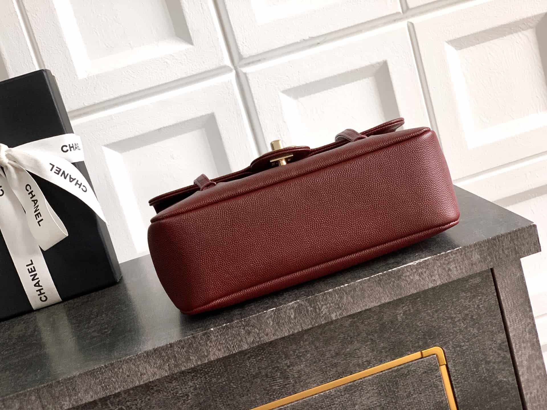 Chanel Clutch with Leather Strap Grained Shiny Calfskin & Gold-Tone Metal Claret  5809 High