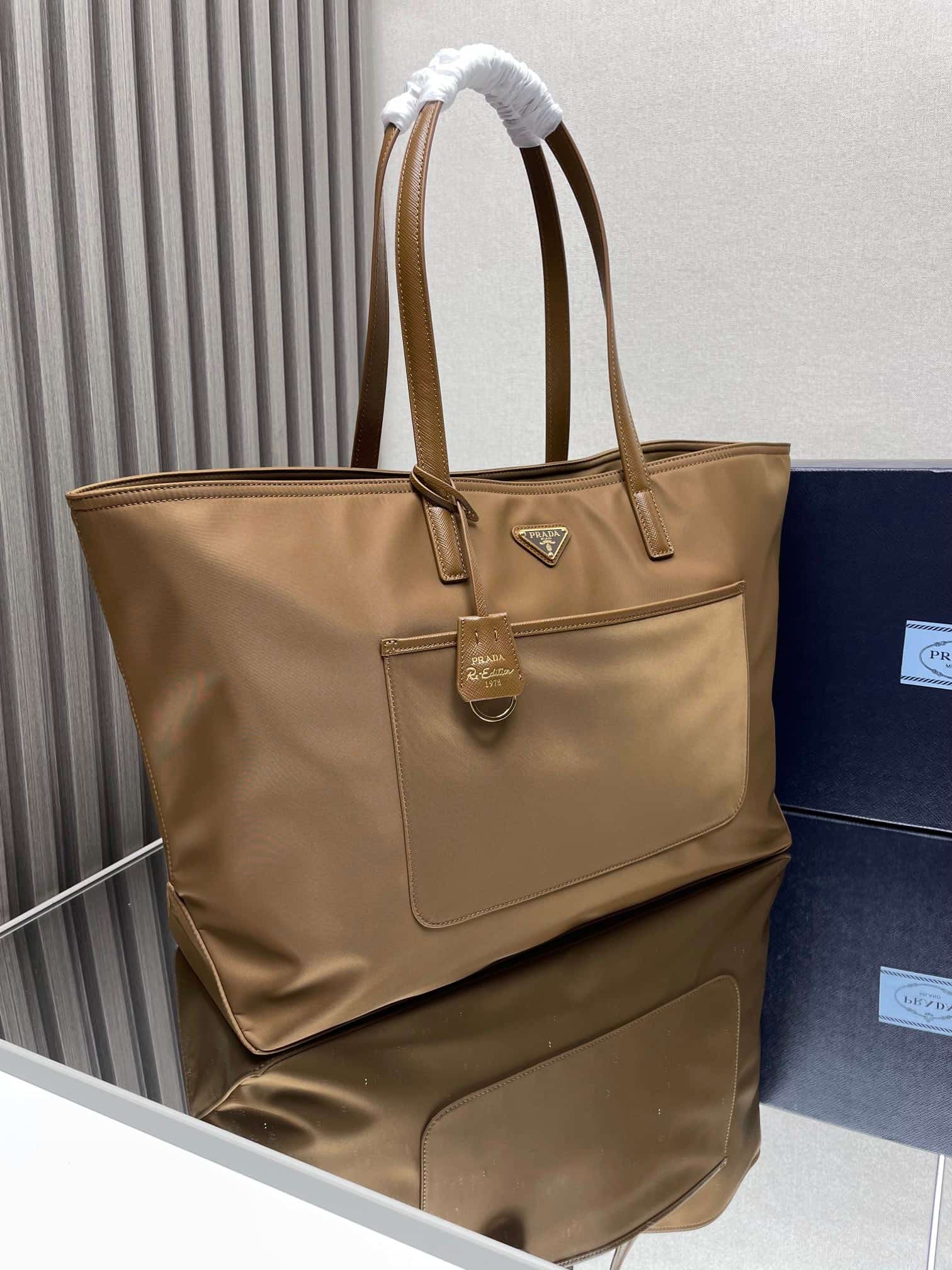 Prada Re-Edition 1978 large Re-Nylon and Saffiano leather tote bag Brown 1BG527 High