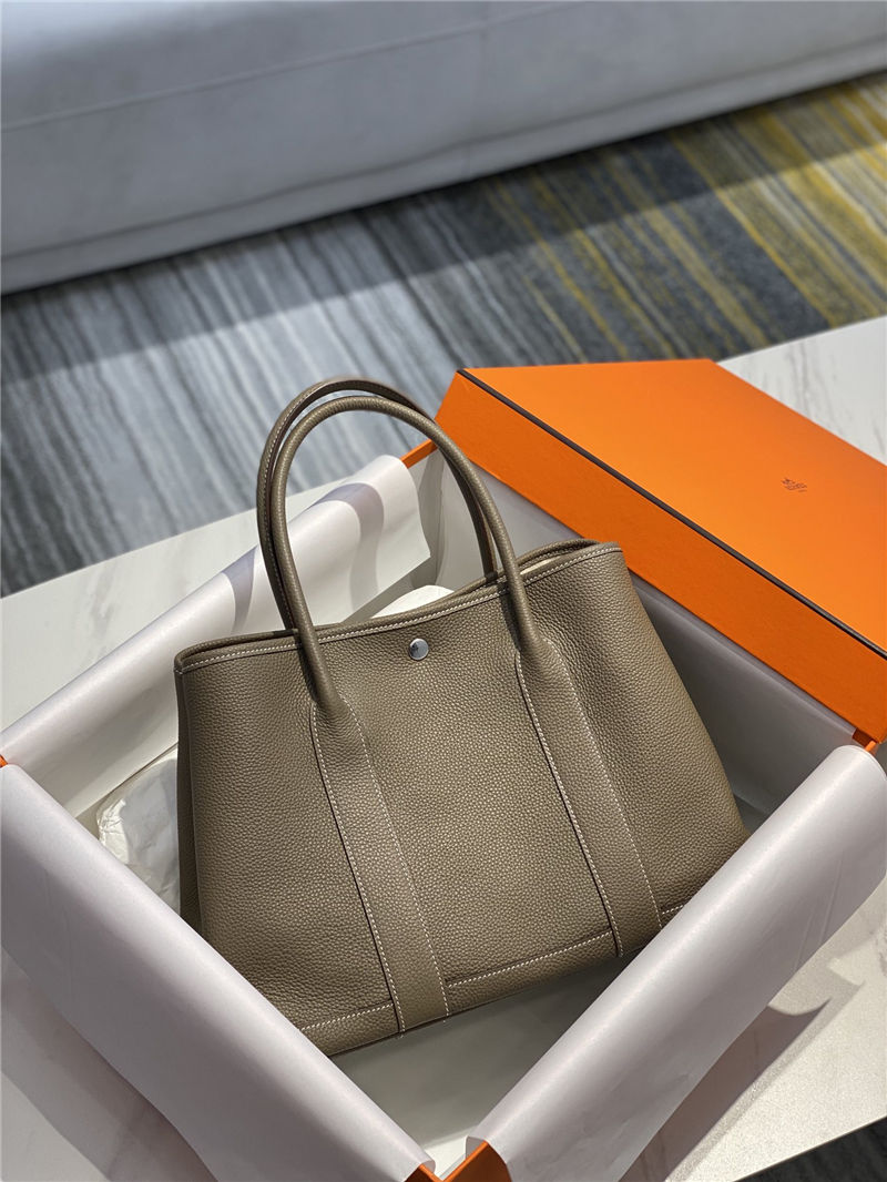 Hermes Garden Party 30/36 Bag Calfskin In Gri Elephant High