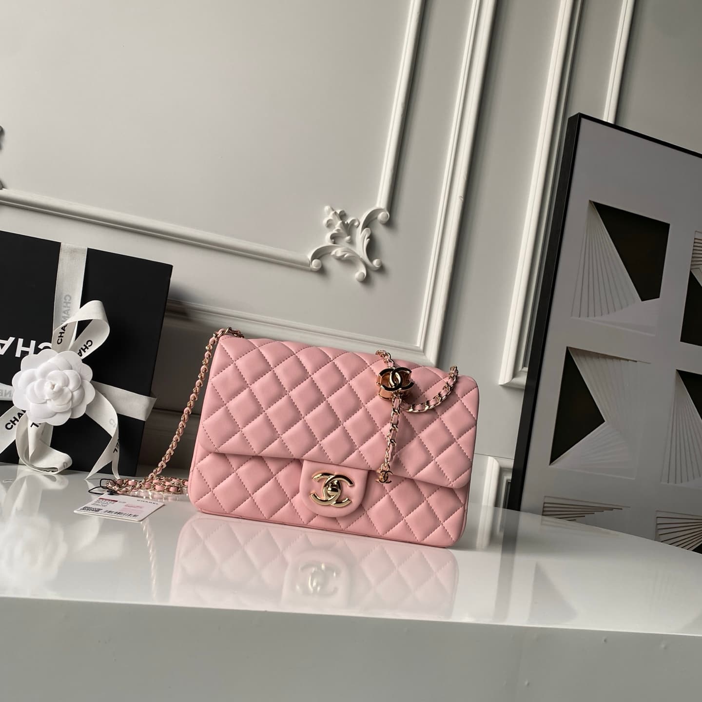 Chanel Classic Flap Bag Lambskin & Gold-Tone Metal AS5756 Pink High