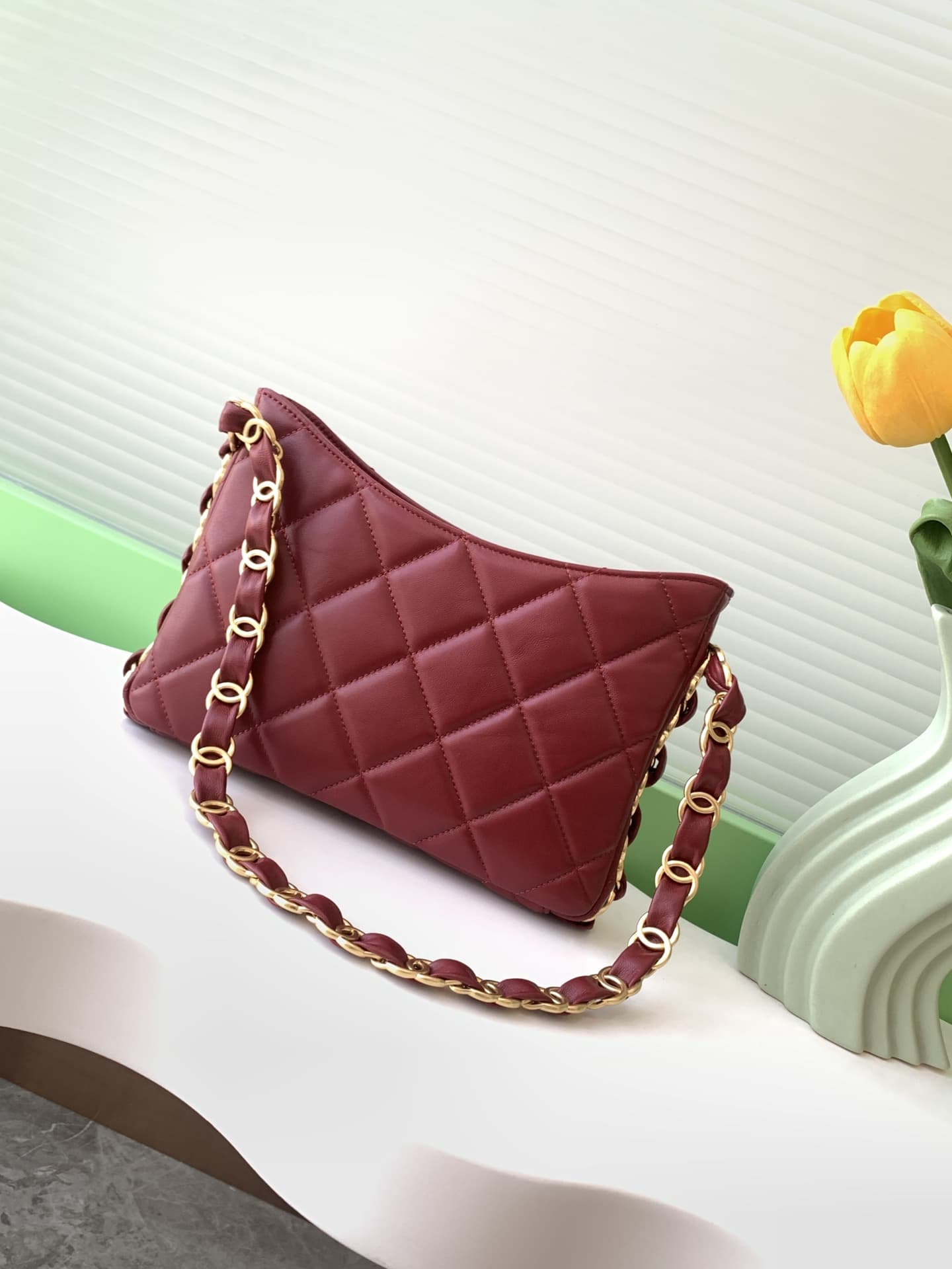 Chanel HOBO HANDBAG AS5177 Lambskin & Gold-Tone Metal Burgundy A
