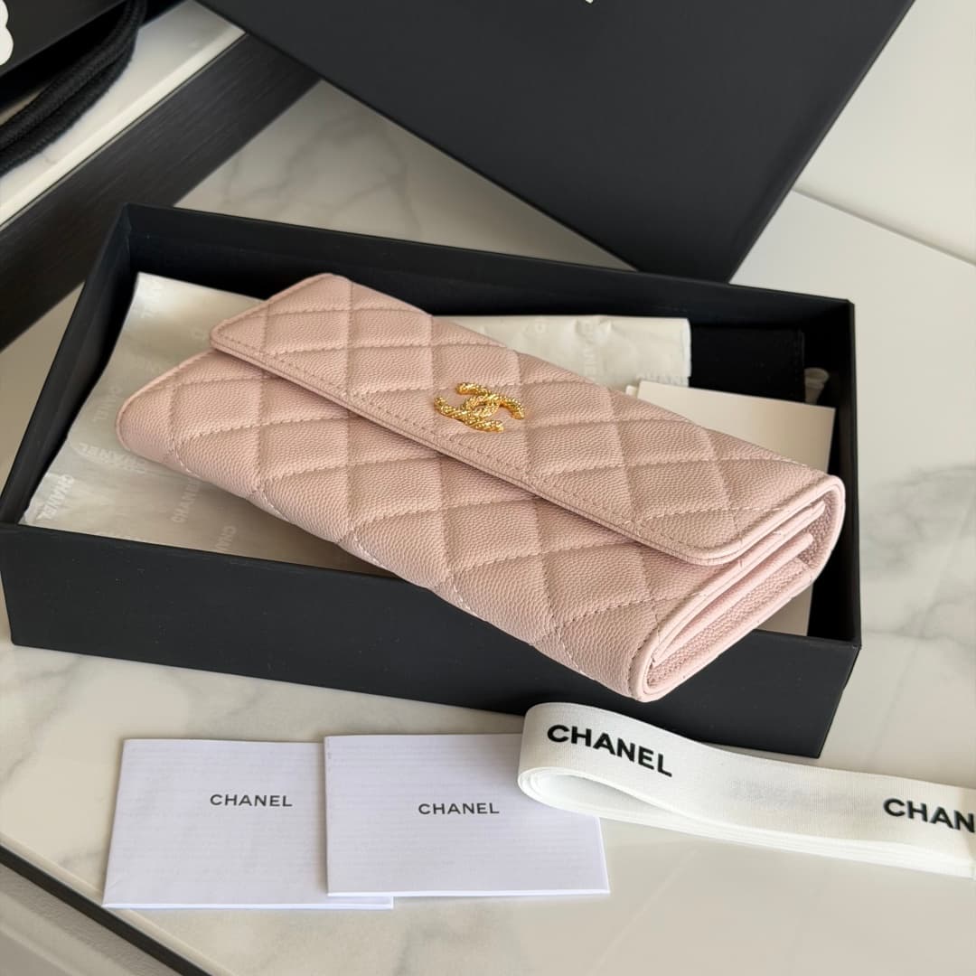 Chanel Wallet Shiny Grained Calfskin Strass & Gold-Tone Metal Pink AP5076 High