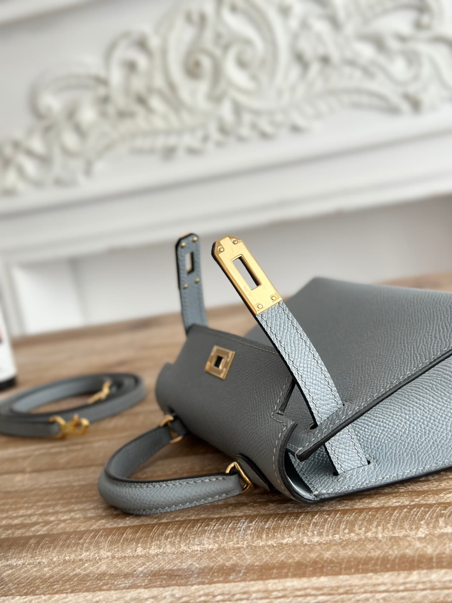 Hermes Kelly Mini II Bag Epsom Leather WAX Silver/Gold Metal Vert Amande High