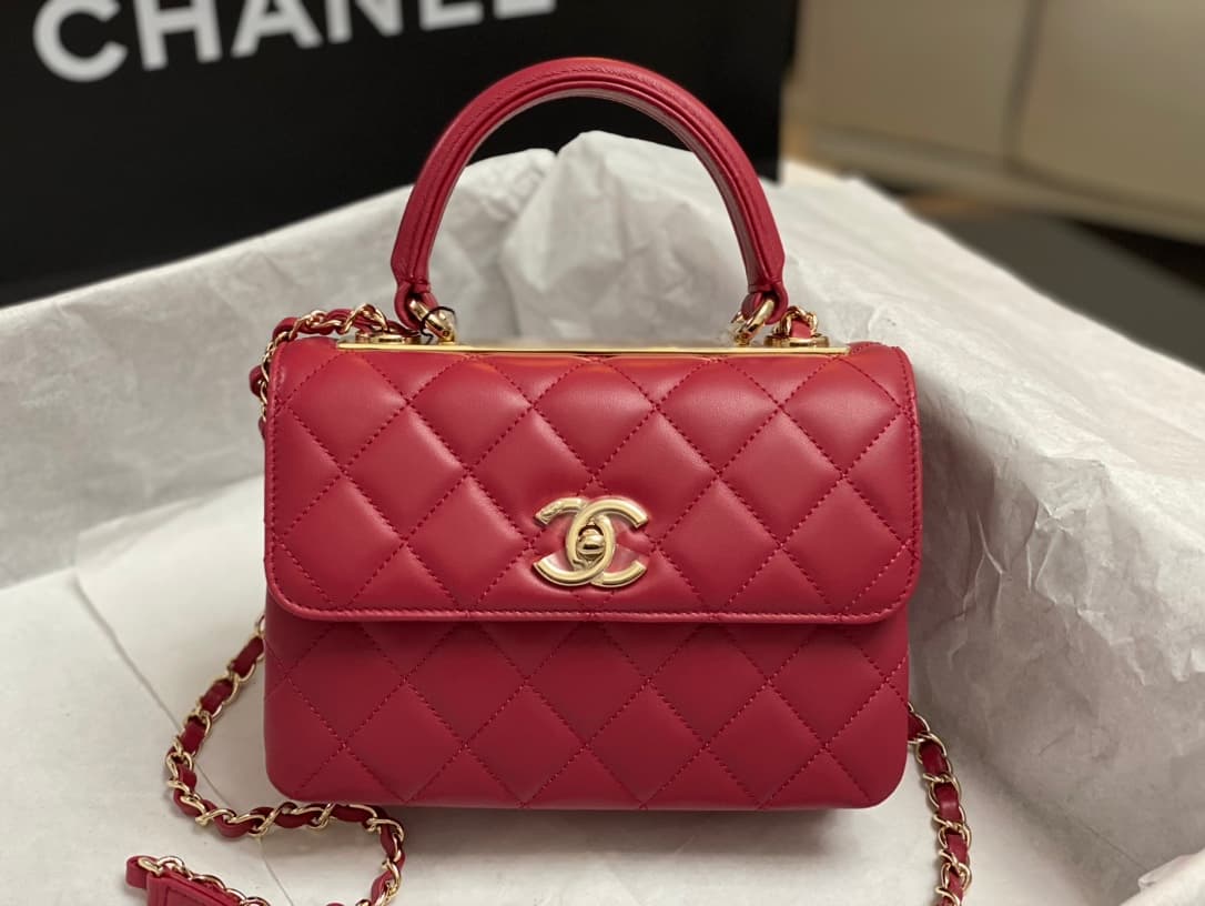 Chanel MINI FLAP BAG WITH TOP HANDLE AS4654 Lambskin &Gold-Tone Metal Red A