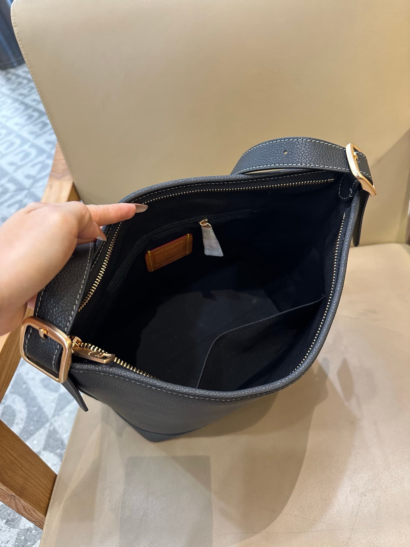 Coach Jude Duffle Bag in Grained Calfskin with Black Leather High