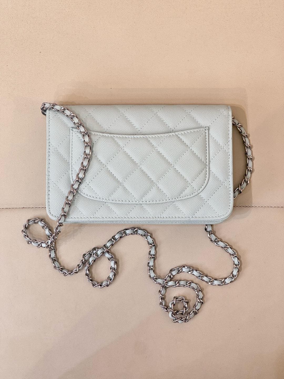 Chanel Wallet on Chain Grained Calfskin& Sliver-tone Metal AP0250 Light Blue TOP