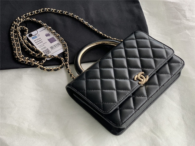Chanel Wallet on Chain With Handle AP2844 Lambskin & Gold-Tone Metal Black A