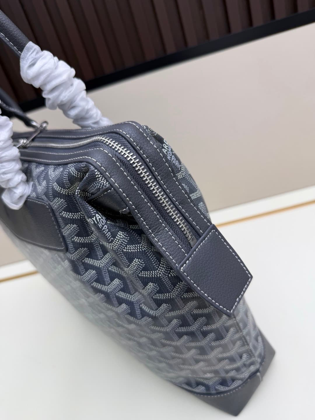 Goyard Cisalpin Document Case Grey Chevron Print Coated Canvas Mid