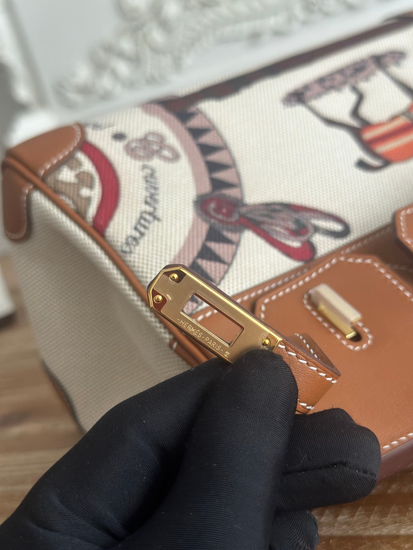 Hermes Birkin 25/30 Bag Canvas & Swift Leather WAX High