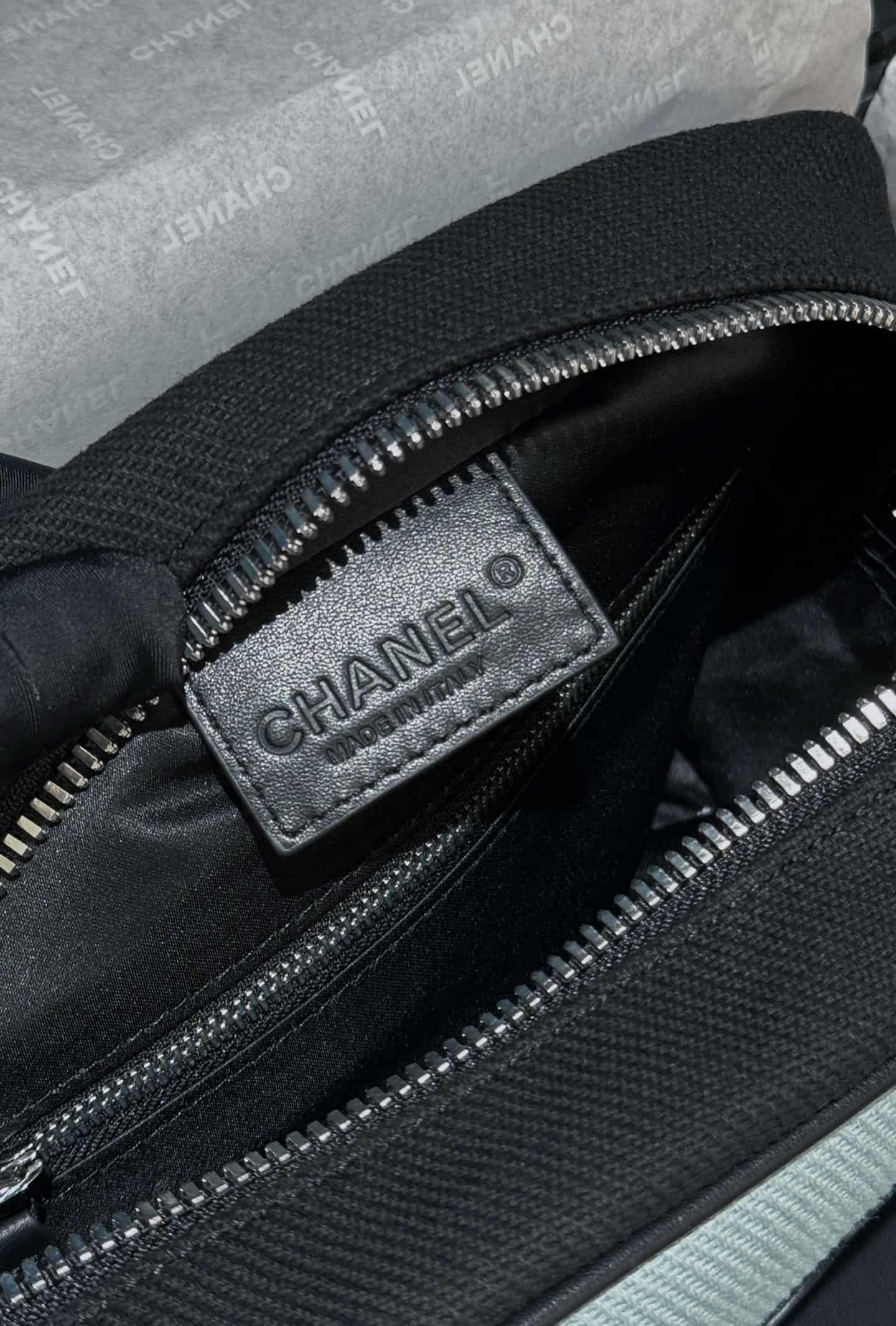 Chanel Small Zipped Pouch Canvas Calfskin Blue & Black AP5266 A