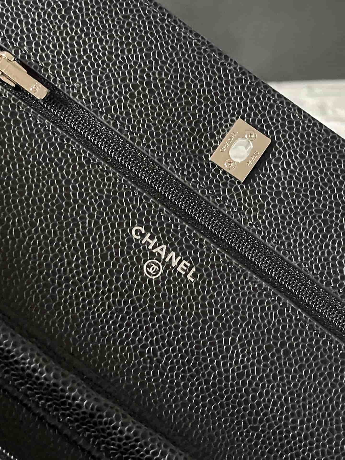 Chanel Classic Wallet on Chain Grained Shiny Calfskin & Silver-Tone Metal AP4241 Black A