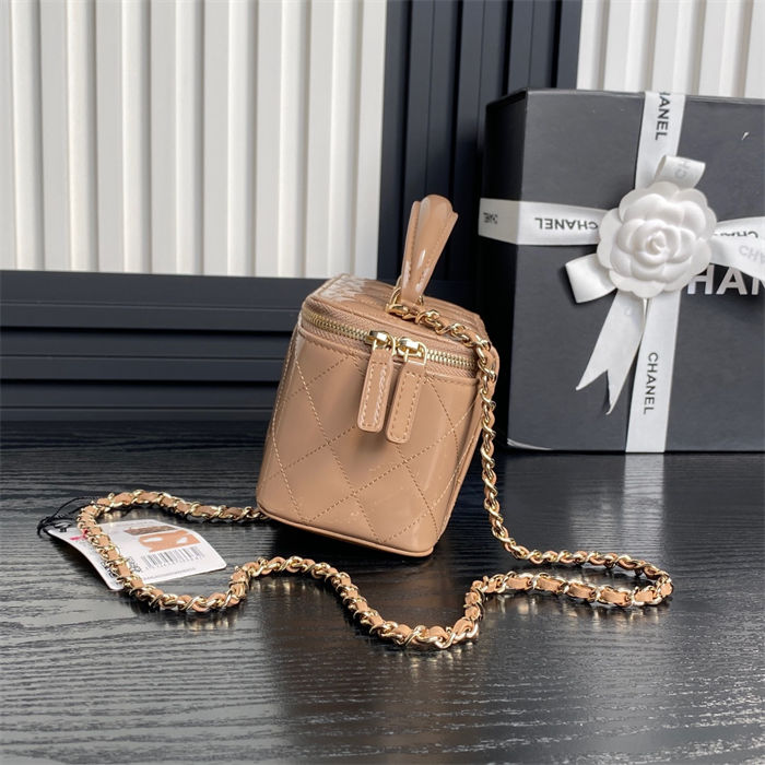 Chanel VANITY WITH CHAIN AP2199 Patent Calfskin Gold-Tone Metal Beige High
