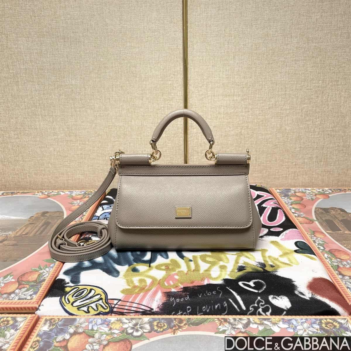 Dolce & Gabbana Miss Sicily top handle bag calfskin leather Grey High