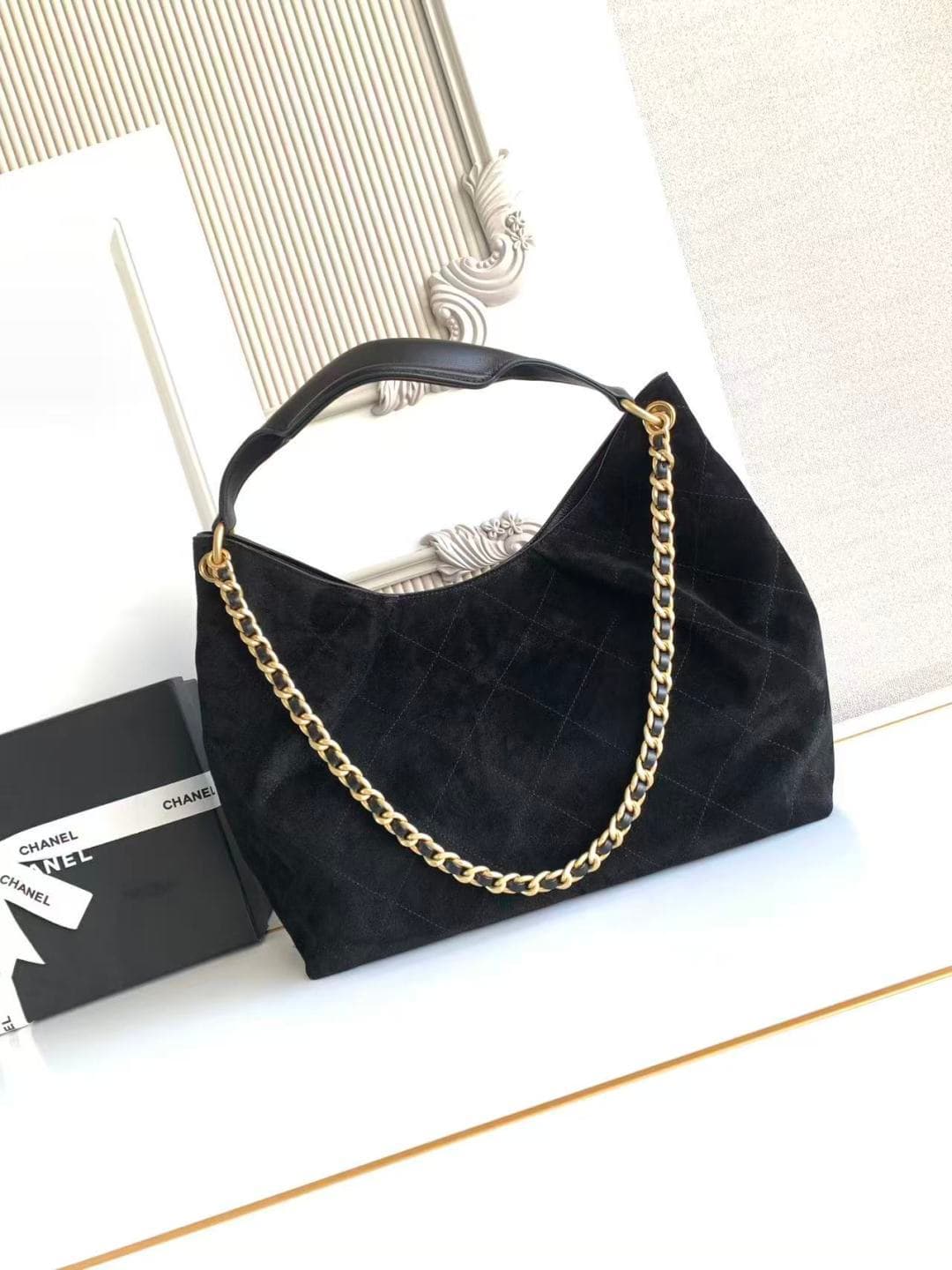 Chanel Hobo Bag Suede Calfskin& Gold-Tone Metal AS5978 Black A