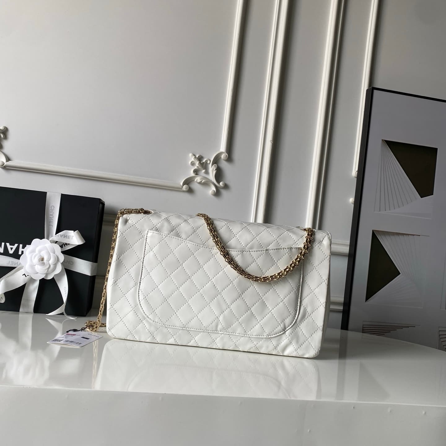 CHANEL Large 2.55 Handbag Aged Calfskin & Gold-Tone Metal White & Burgundy A37587 A