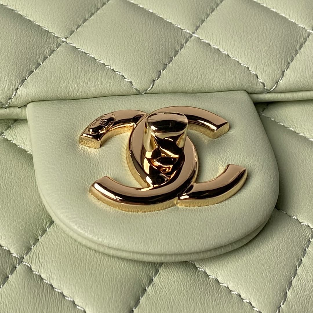 Chanel Classic Flap Bag Lambskin & Gold-Tone Metal AS5756 Light Green High