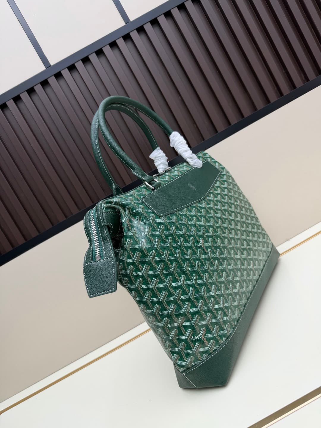 Goyard Cisalpin Document Case Green Chevron Print Coated Canvas Mid