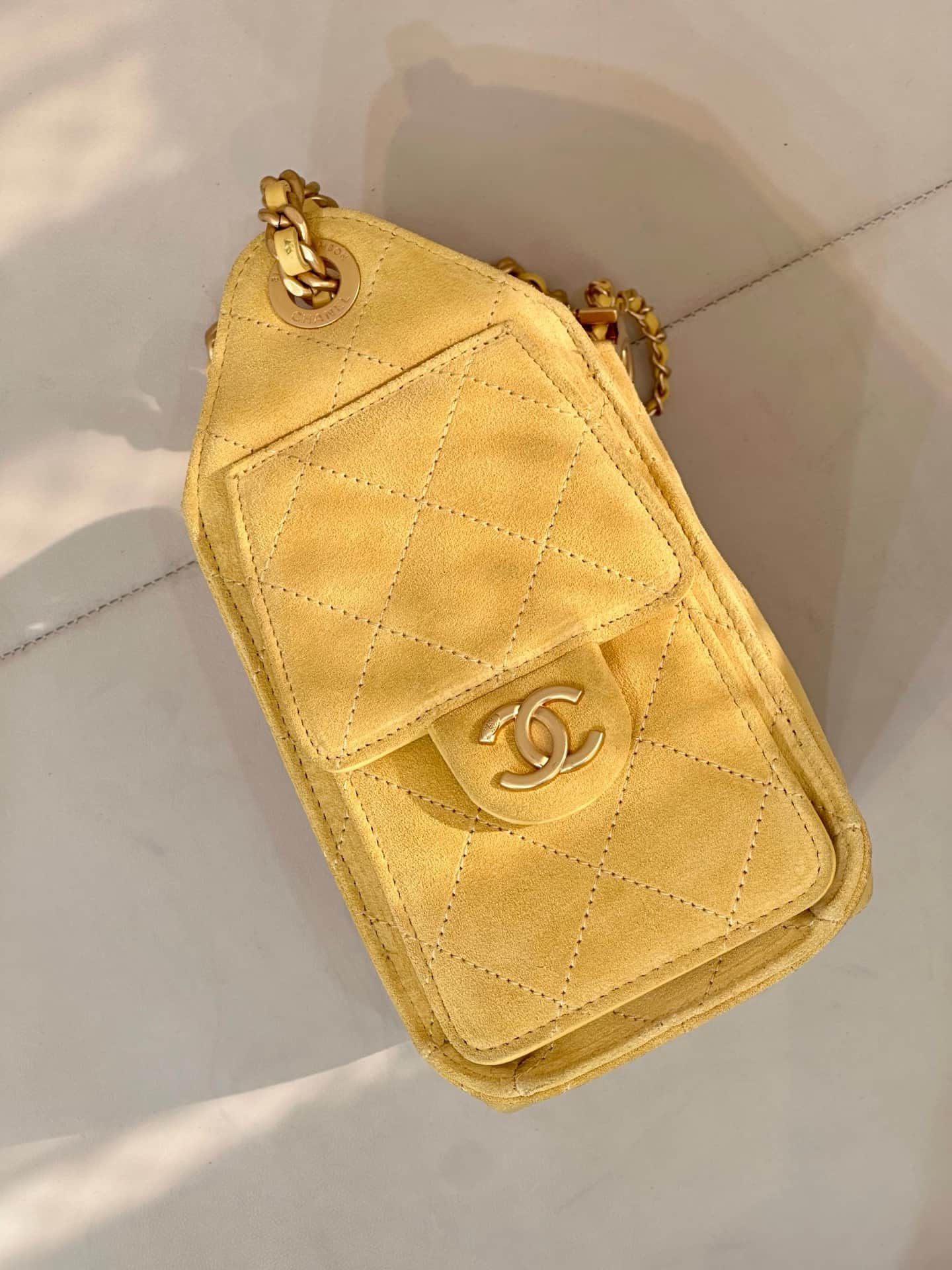CHANEL 25 Mini Handbag AS5631 Suede &Gold-tone Metal Yellow TOP