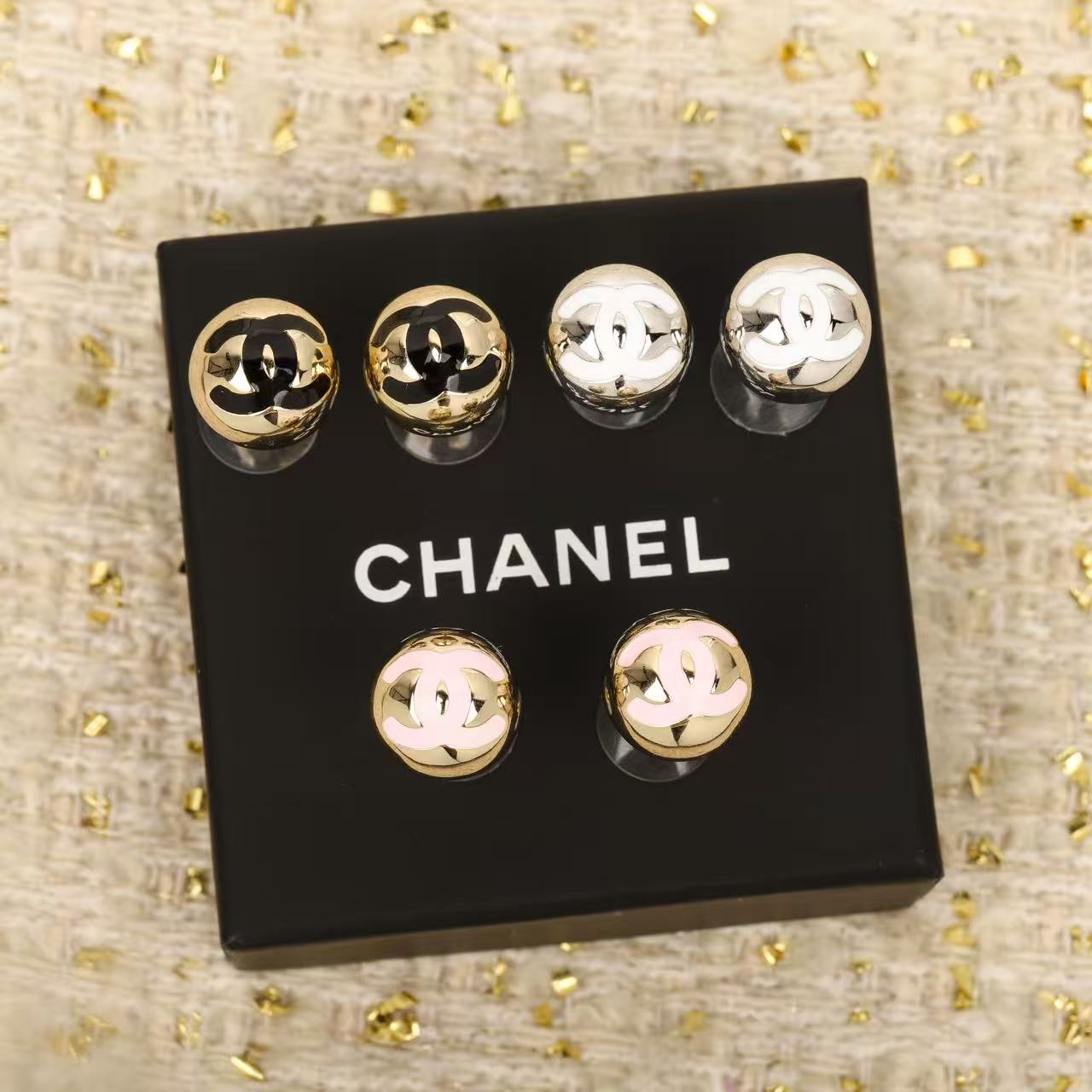 Chanel Metal Enamel CC Round Dome Earrings