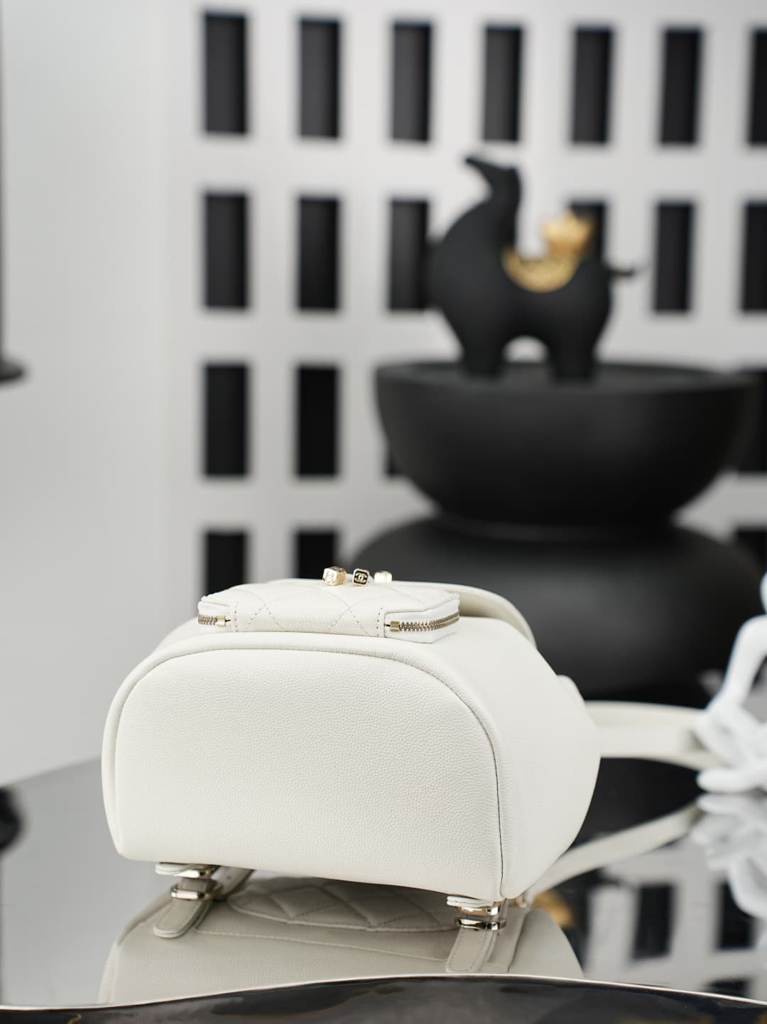 Chanel Mini Business Affinity Duma Backpack Grained Calfskin&Gold-Tone Metal White AS3530 A