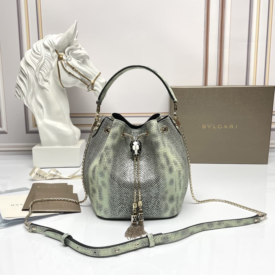 Bvlgari Serpenti Forever bucket bag in silver metallic grey karung B287614 High
