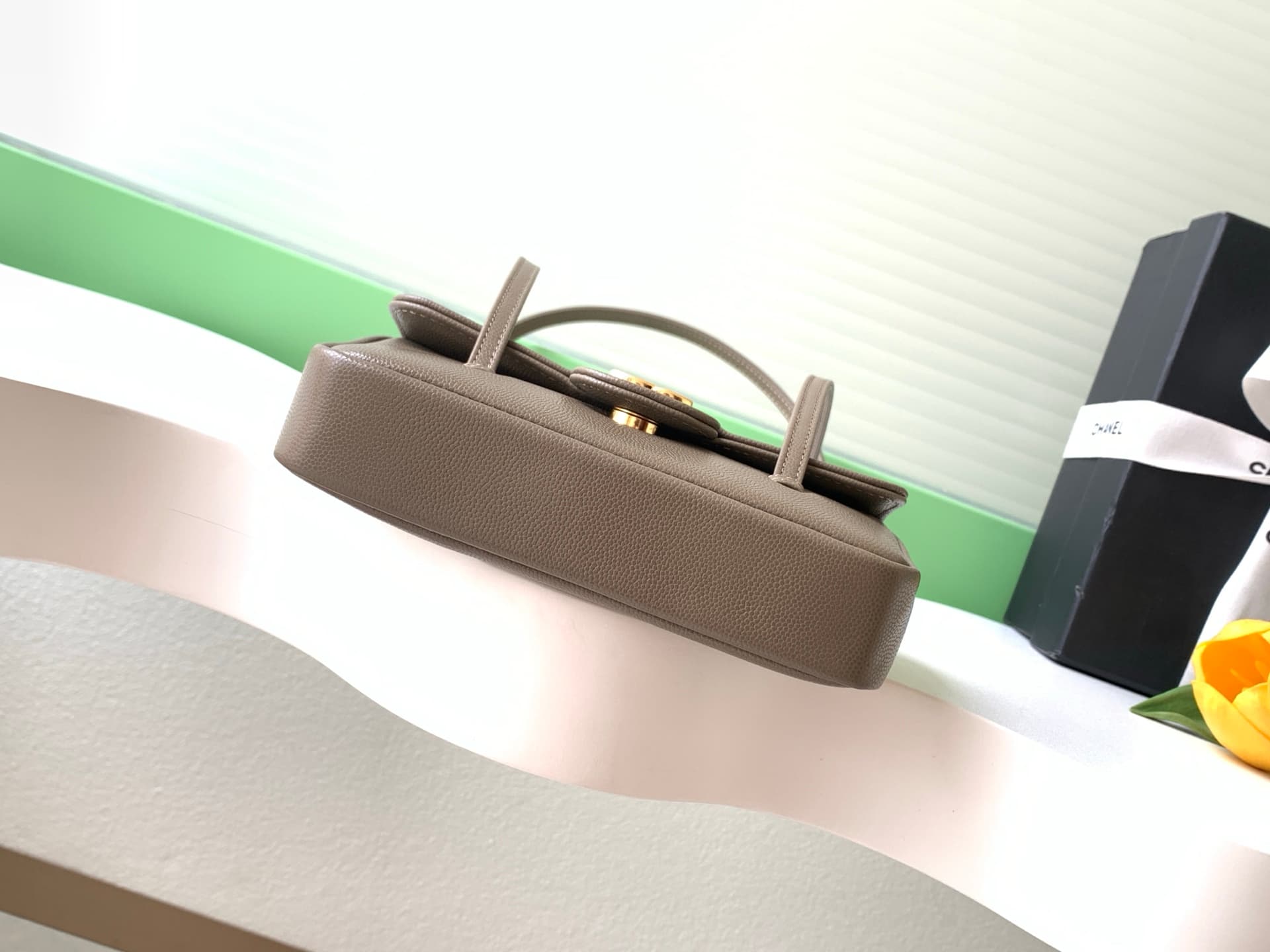 Chanel Clutch with Leather Strap Grained Shiny Calfskin & Gold-Tone Metal brown AP5068 A