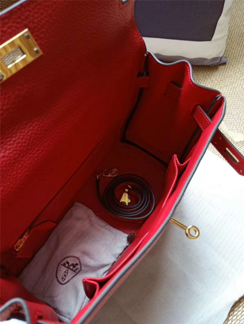 Hermes Kelly 25/28 Retourne Bag Calfskin In Red High
