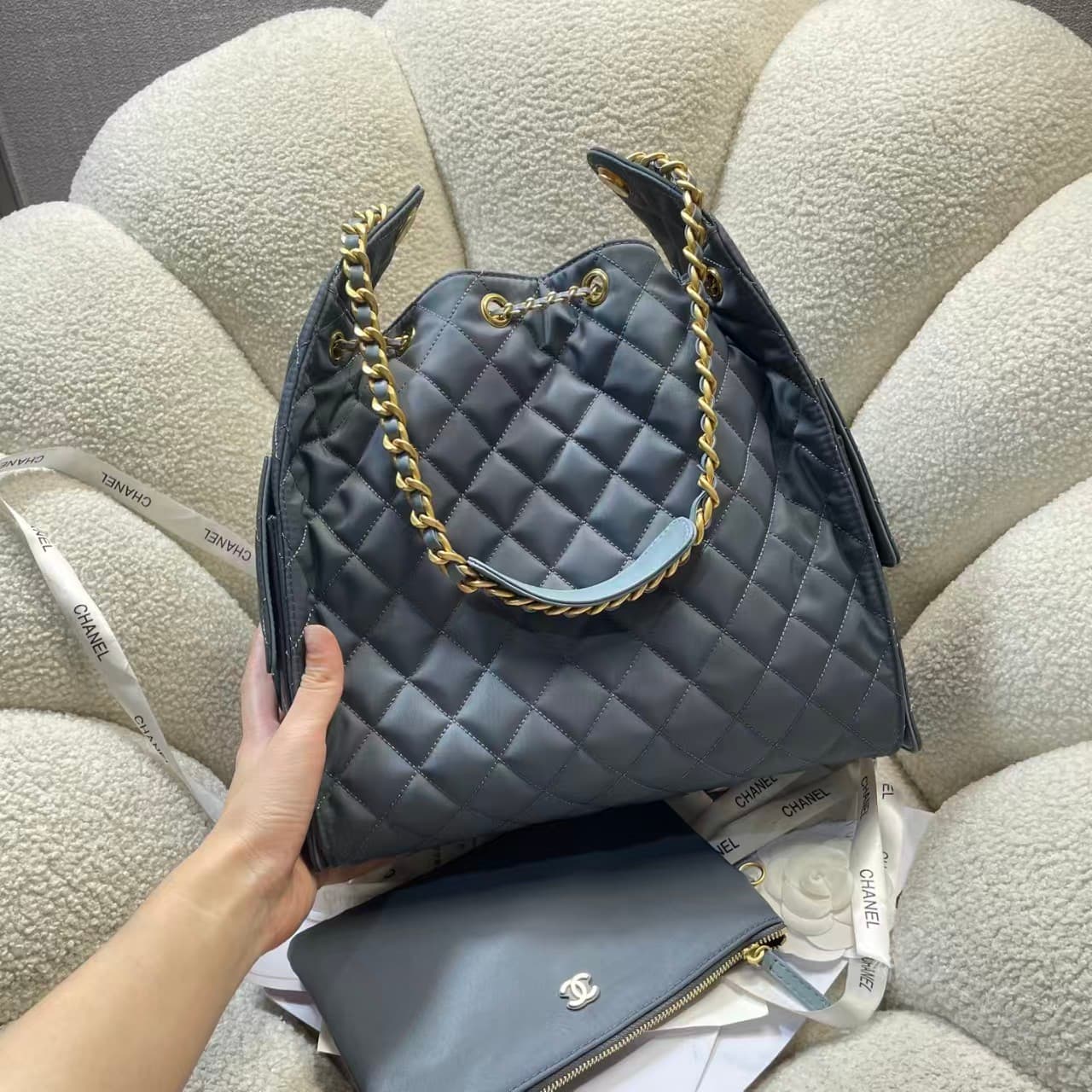 Chanel 25 Medium Hobo handbag AS5311 Canvas & Gold-Tone Metal Drak Blue  A