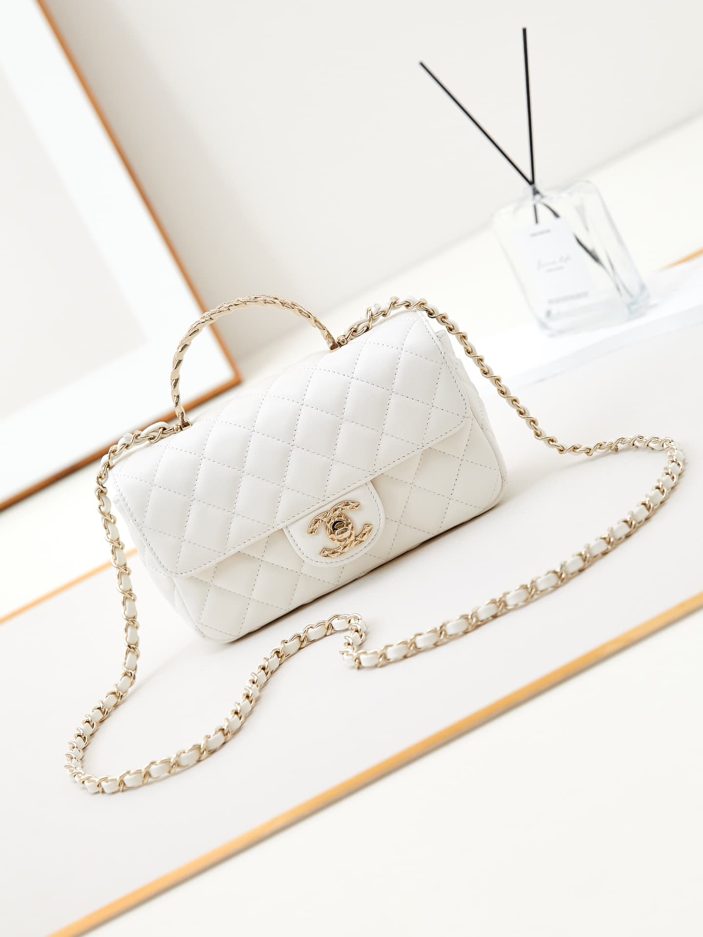 Chanel Mini Flap Bag with Top Handle Lambskin& Gold-Tone Metal Pink AS4924 A