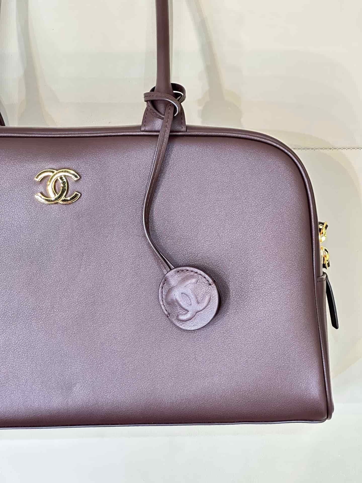 Chanel Large Bowling Bag Calfskin & Gold-Tone Metal Claret AS6211 TOP
