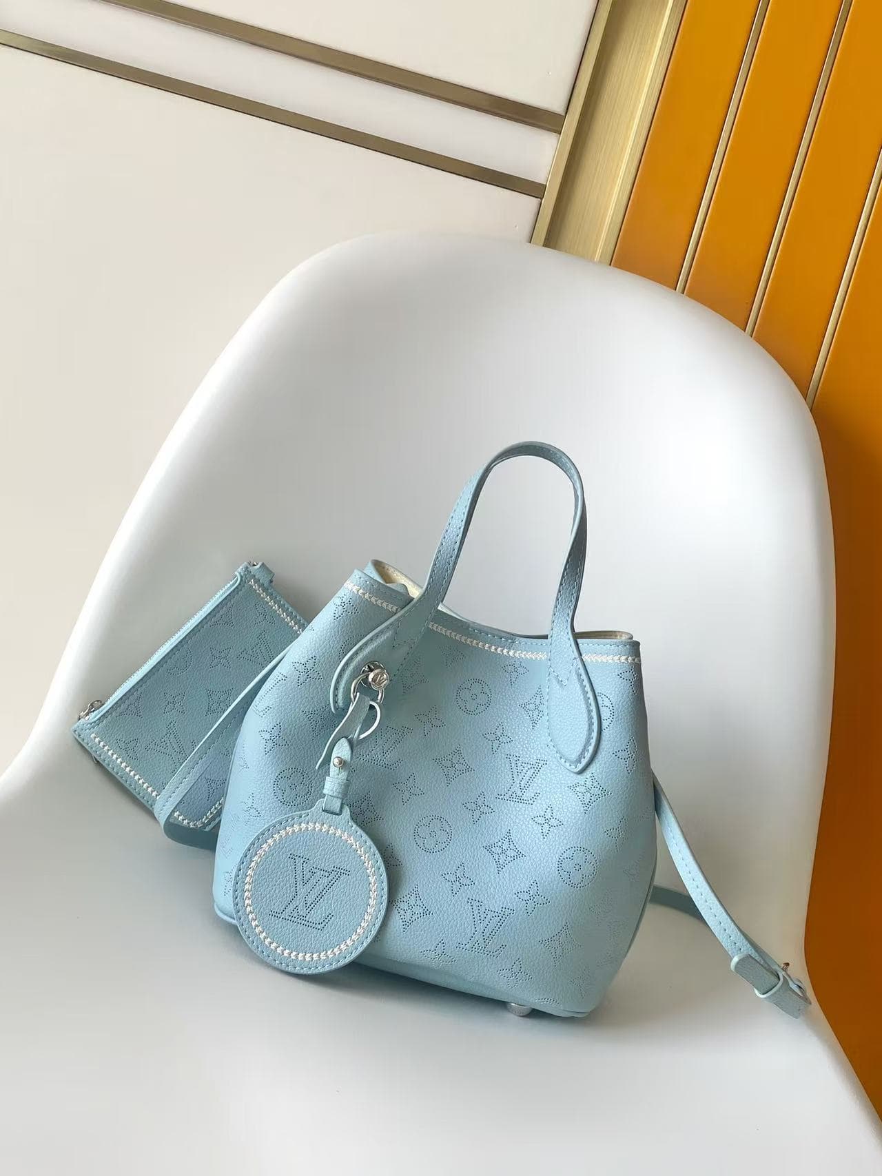 Louis Vuitton Blossom PM Bleu Olympe Perforated Mahina calfskin leather with embroidery M29375 High