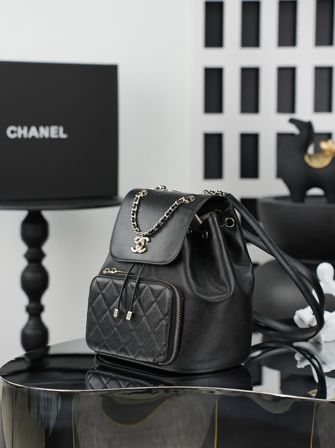 Chanel Small Business Affinity Duma Backpack Grained Calfskin&Gold-Tone Metal Black AS3531 A