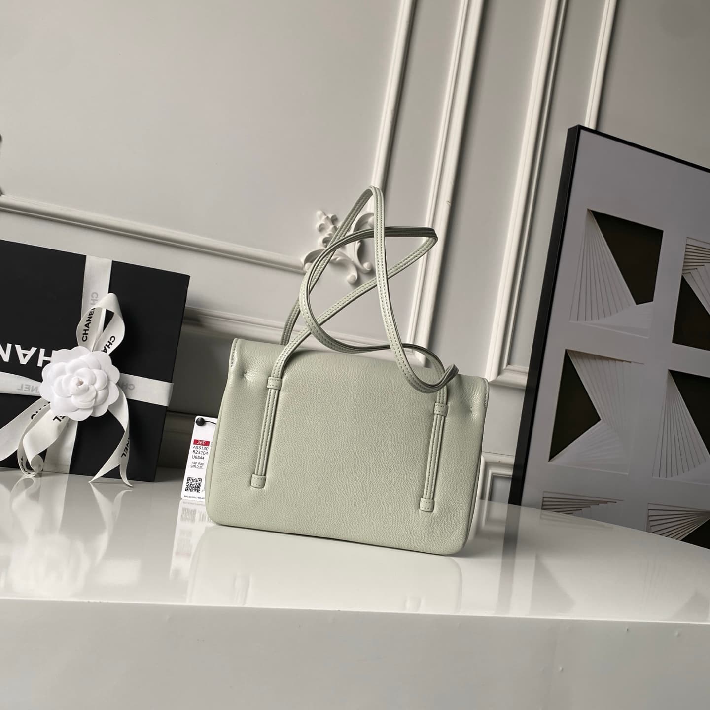 Chanel Small Flap Bag Grained Shiny Calfskin & Gold-Tone Metal AS6130 Gray-green High