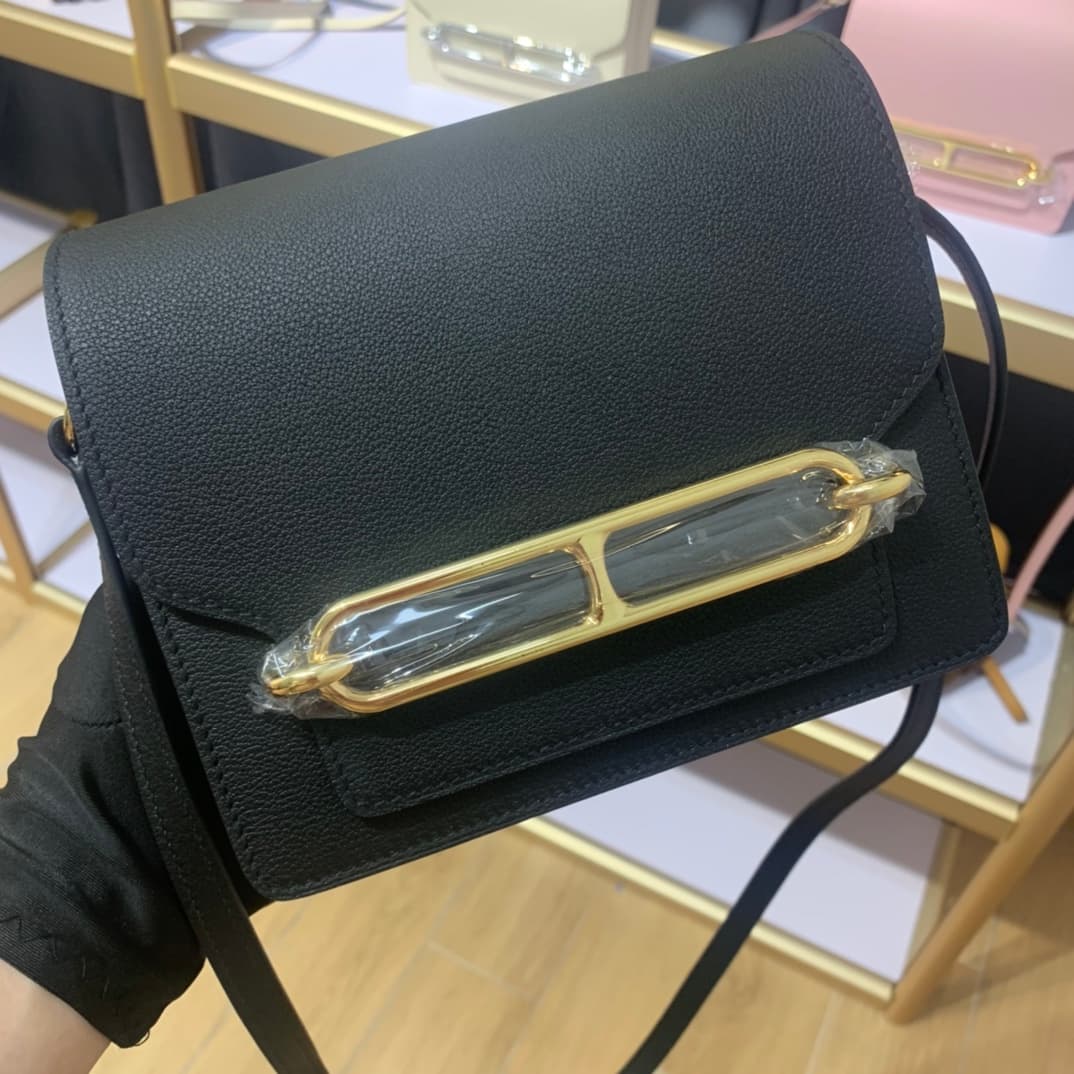 Hermes Roulis wallet in Black Calfskin Etoupe WAX Gold/Silver-Metal High