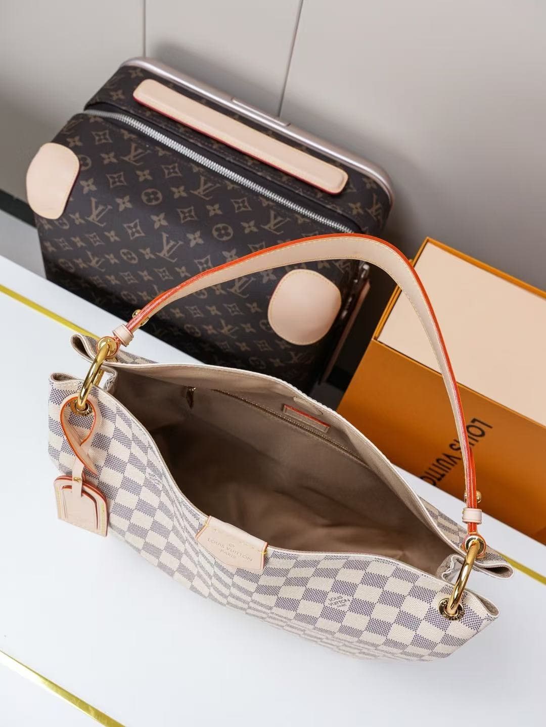 Louis Vuitton Graceful PM Rose Ballerine Pink Damier Azur coated canvas N42249 High