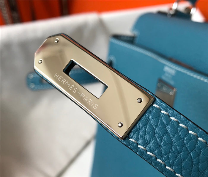 Hermes Kelly 25/28/32cm Retourne Bag Togo Leather In Agate Blue WAX High