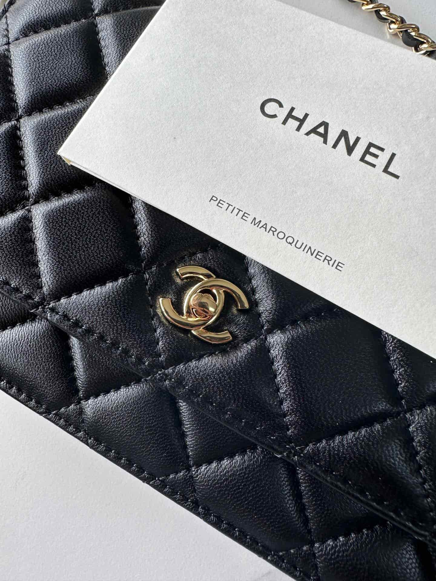 Chanel Classic Wallet on Chain Shiny Lambskin & Gold-Tone Metal AP4241 Black High