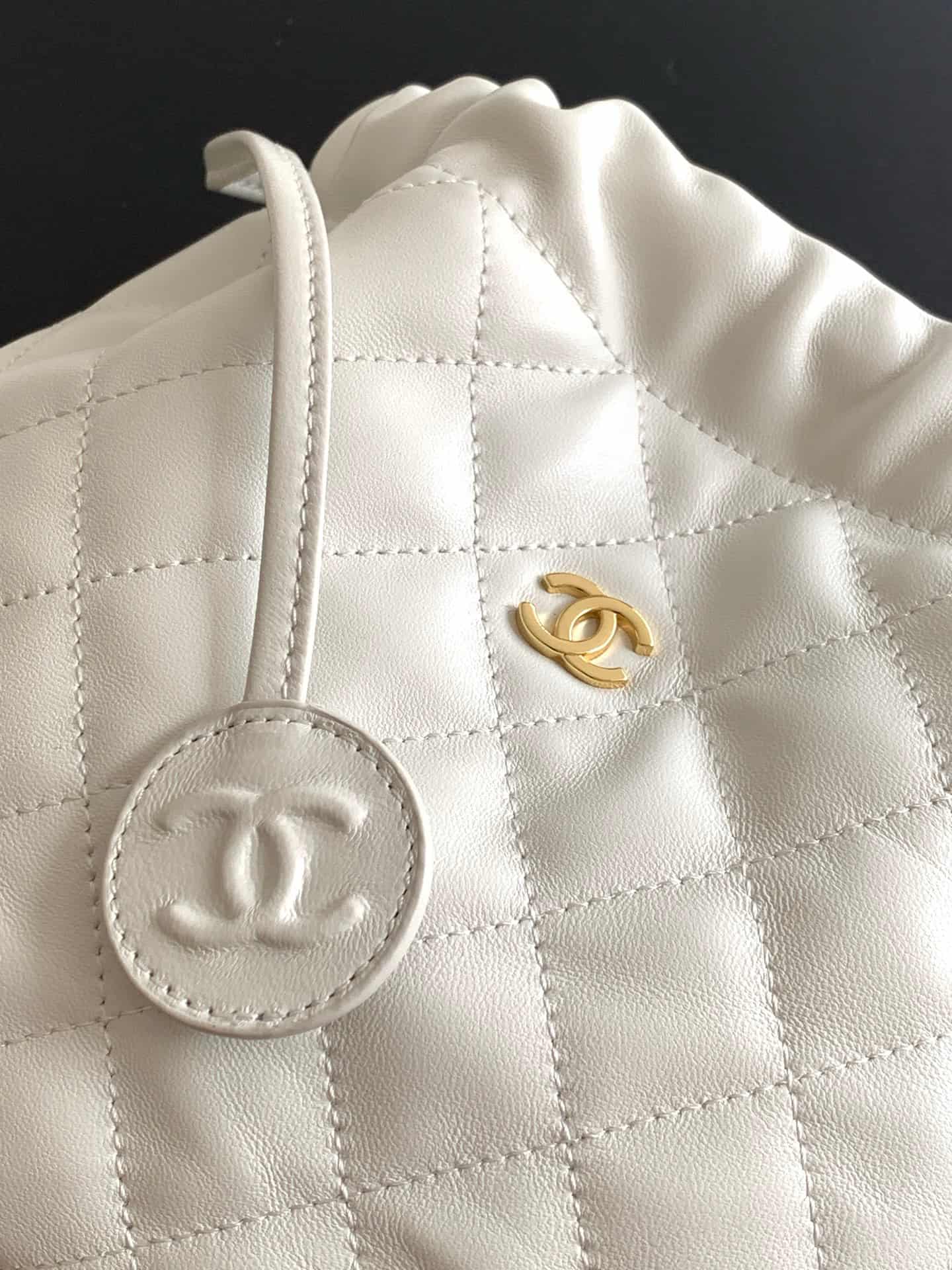 Chanel Clutch with Leather Strap Quilted Leather & Gold-tone Metal AP5227 White A