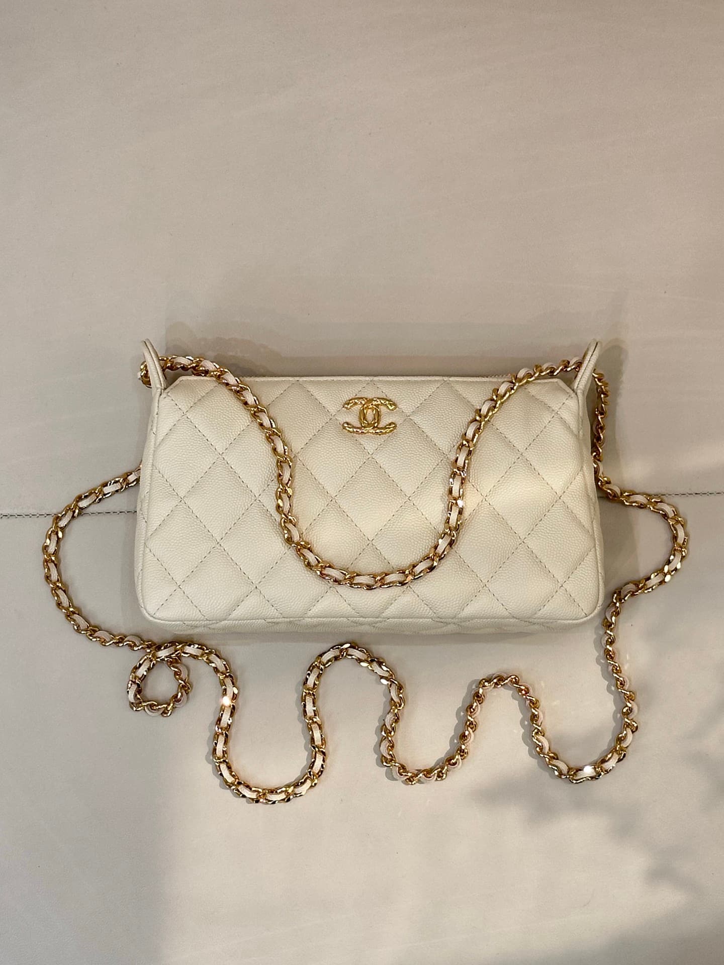 Chanel Hobo Bag Grained Calfskin & Gold-tone Metal Beige AP5023 TOP