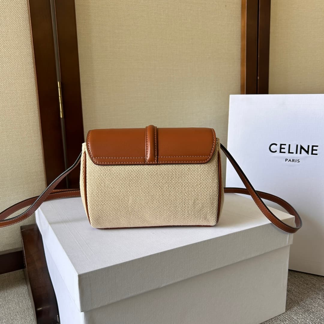 Celine Canvas and Calfskin Small 16 Bag in Natural and Tan High