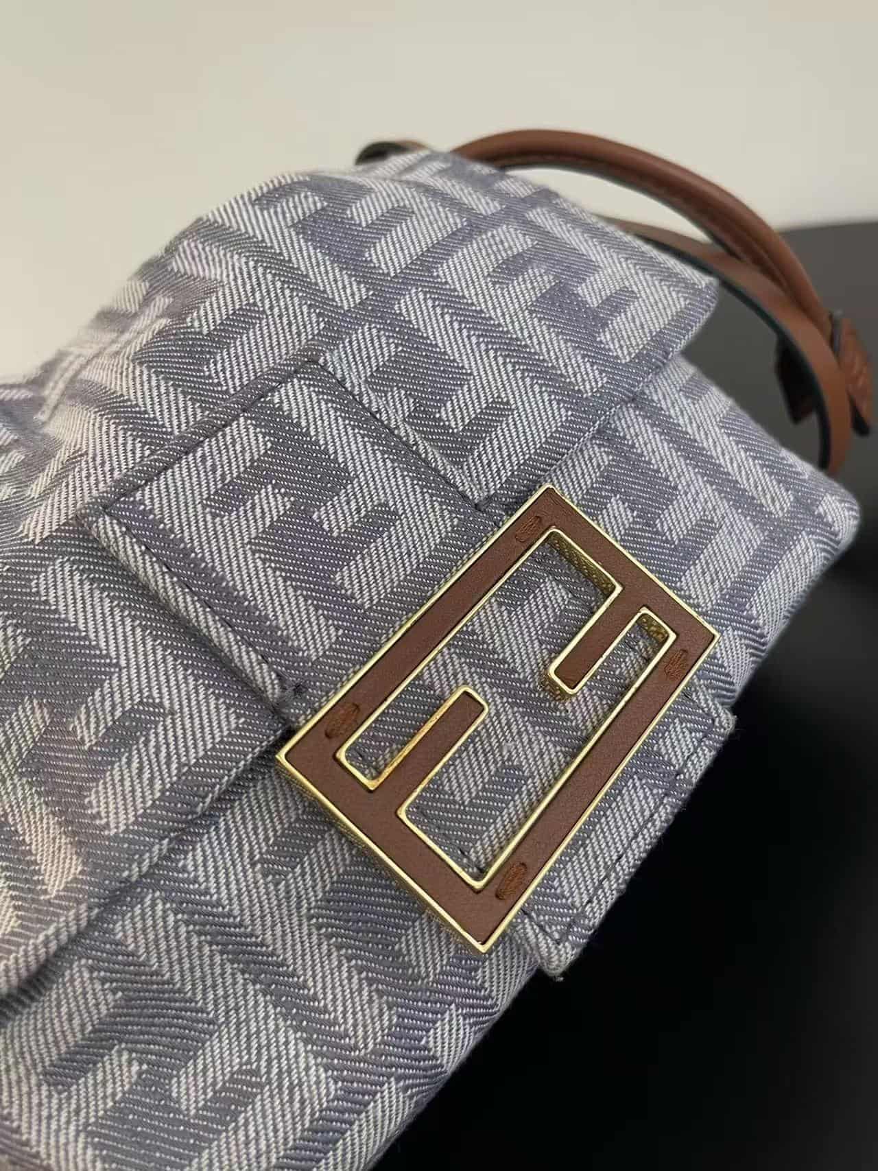 Fendi Small Mamma Baguette bag in blue denim-effect FF jacquard High