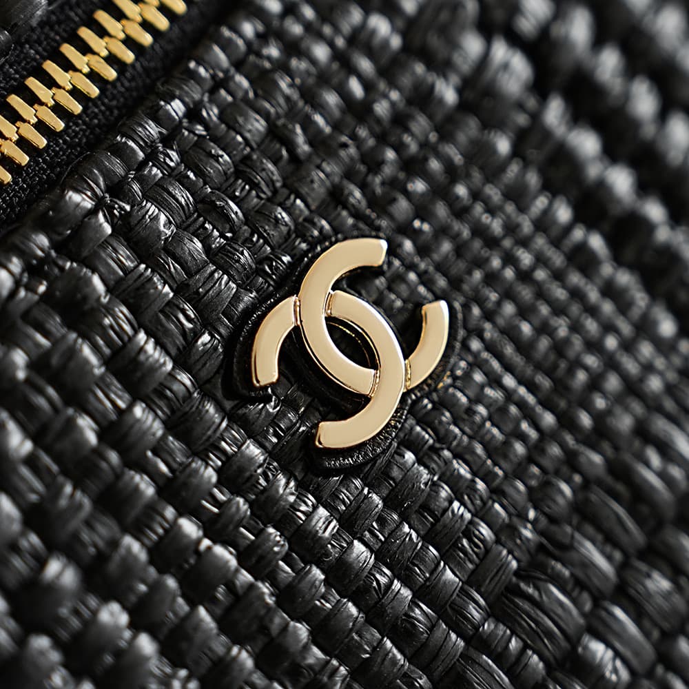 Chanel Classic Vanity with Chain Braided Raffia & Gold-Tone Metal Black AP4385 A