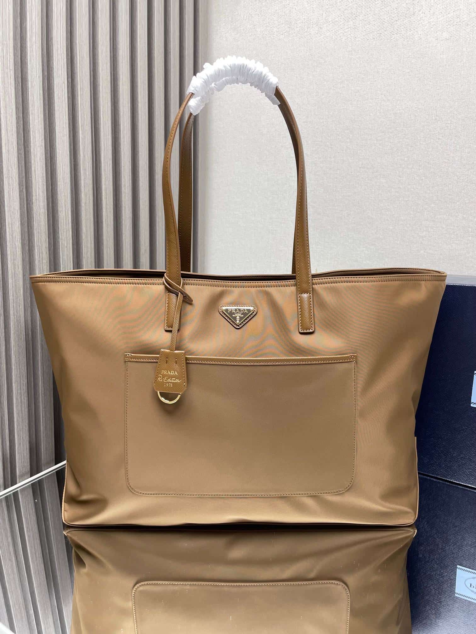Prada Re-Edition 1978 large Re-Nylon and Saffiano leather tote bag Brown 1BG527 High