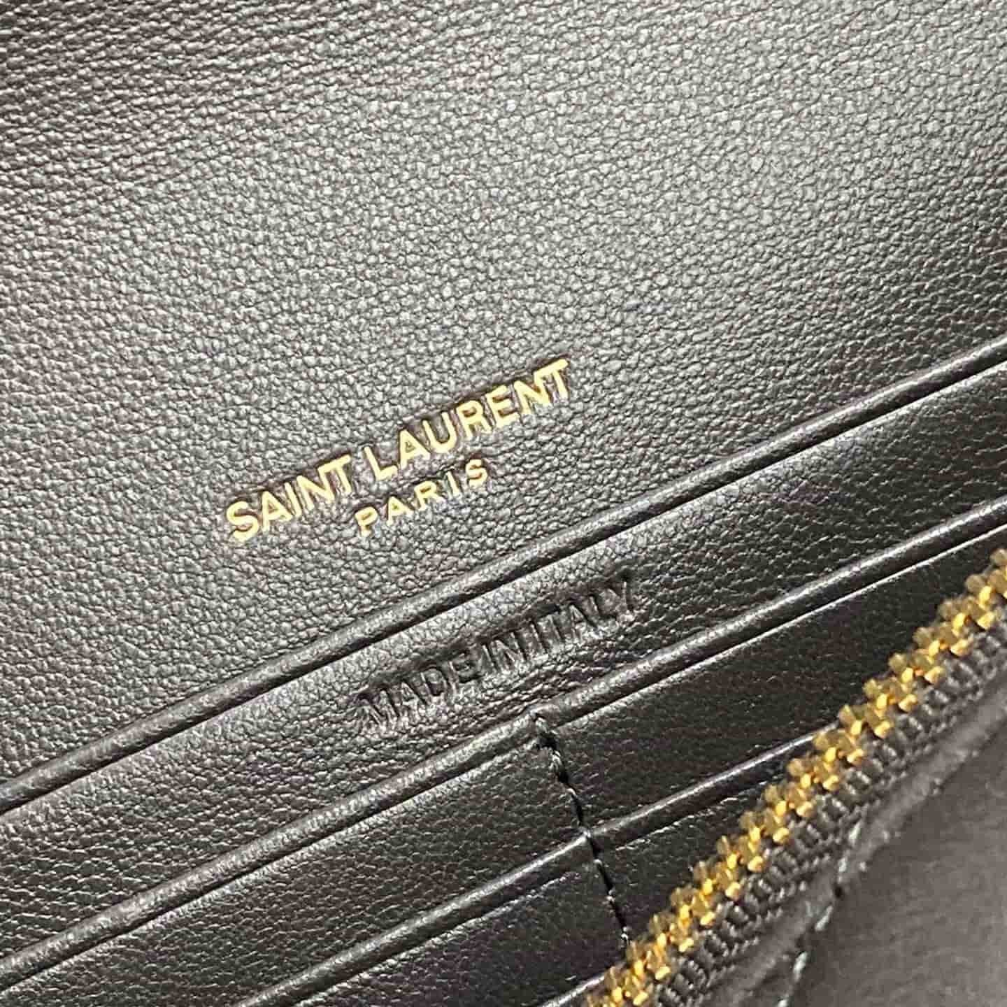Saint Laurent Monogram Matelassé Cassandre Wallet on Chain Black Lambskin 393953 High