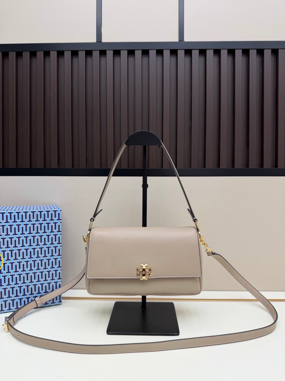 Tory Burch Charlie Small Shoulder Bag Beige Leather High