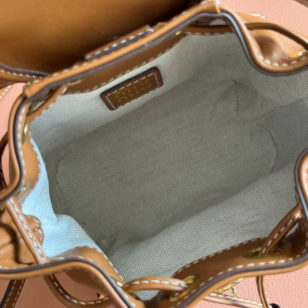 Miu Miu Calfskin Leather backpack Brown 5BZ045 High