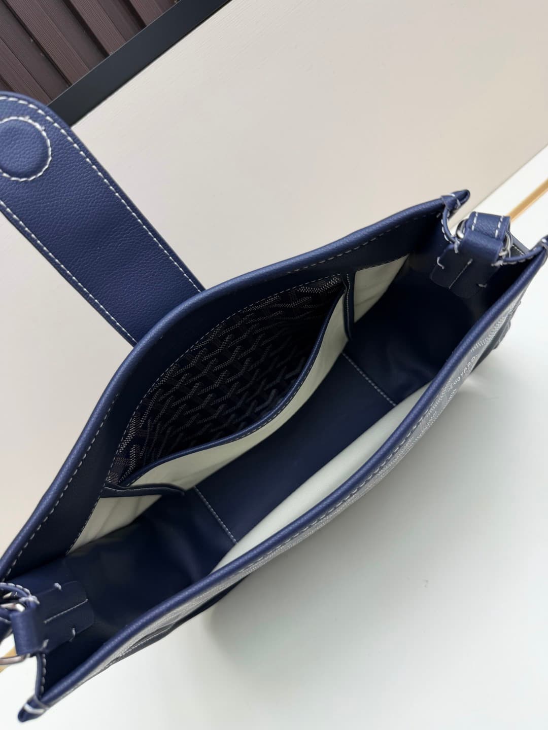 Goyard Musette PM bag in navy blue Goyardine canvas Mid
