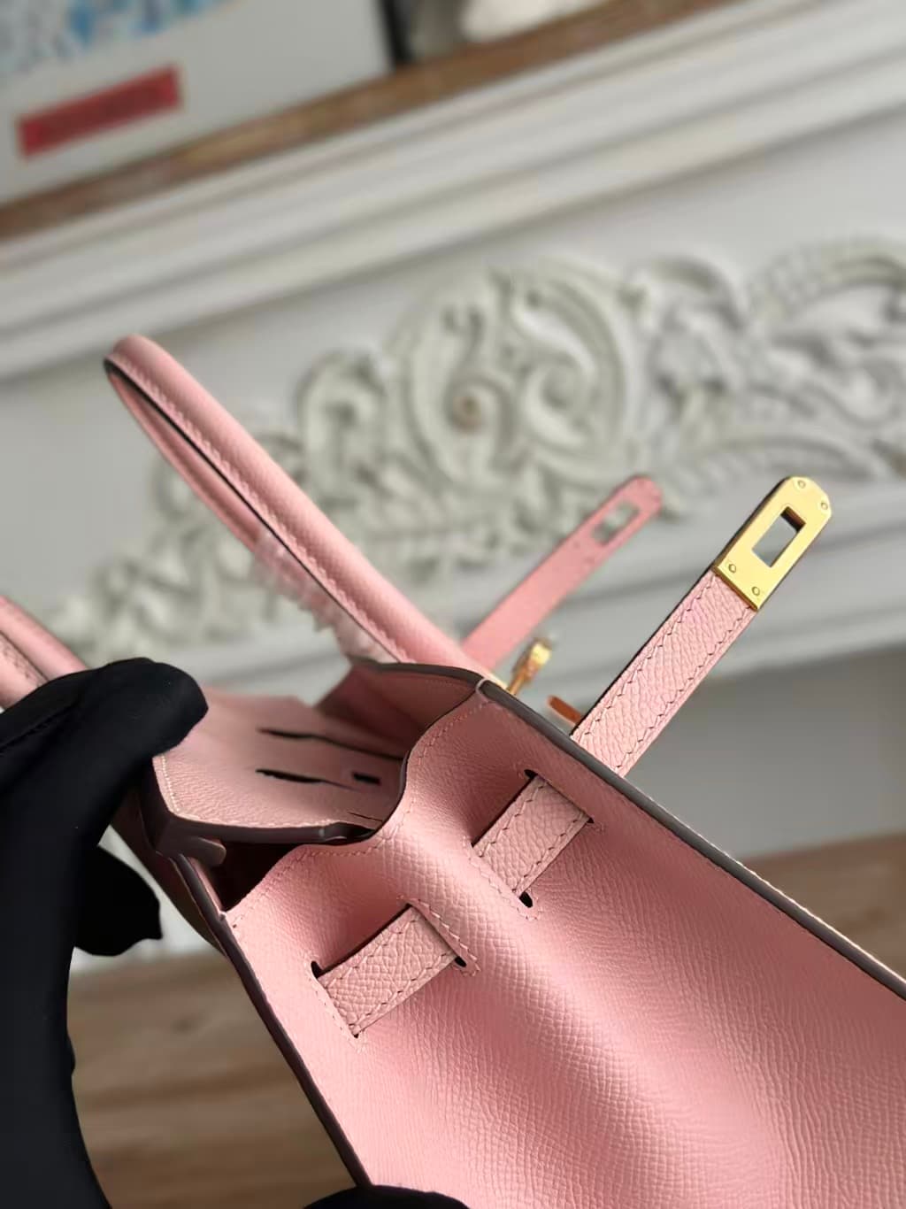 Hermes Birkin Sellier Bag 25/30cm Epsom Leather WAX  Rose Sakura  Gold-Metal High
